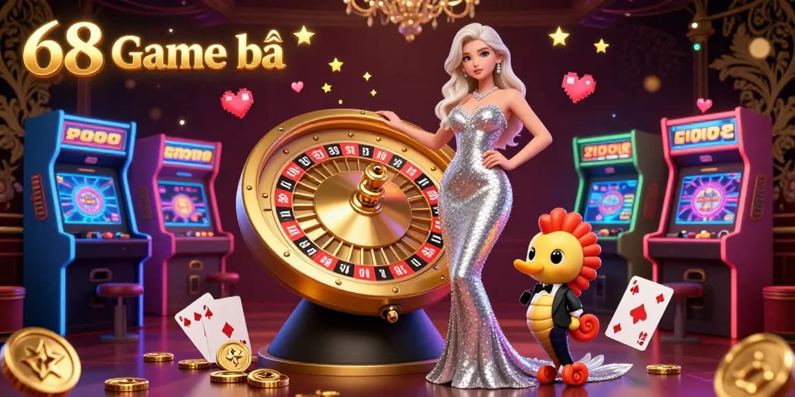 Experience thrilling gameplay with 68 Game bài in a vibrant casino scene featuring roulette and arcade elements.