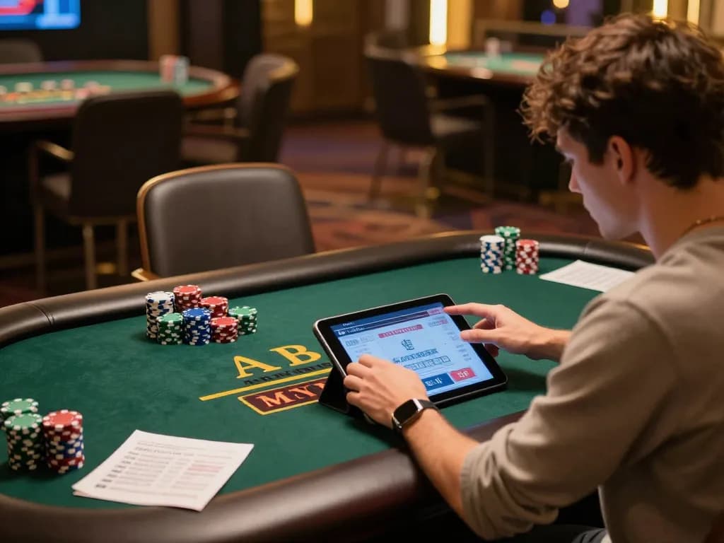 Luck8 player engaging in a live dealer game, analyzing strategies and betting tactics at home