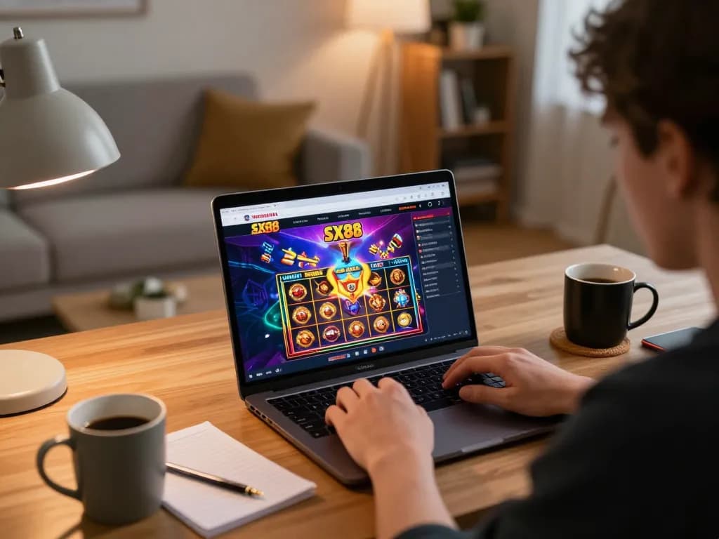 SX88 casino online gaming setup with engaging slot game display and cozy atmosphere