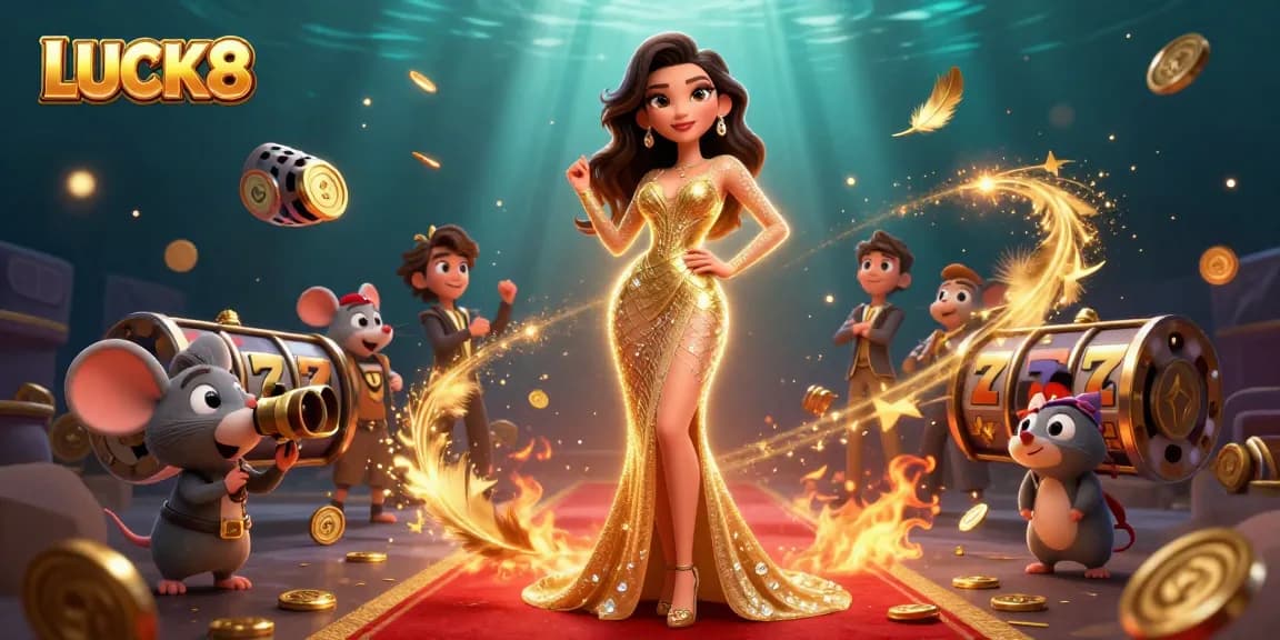 Join the excitement with LUCK8 in this vibrant 3D casino illustration showcasing thrilling slot games.