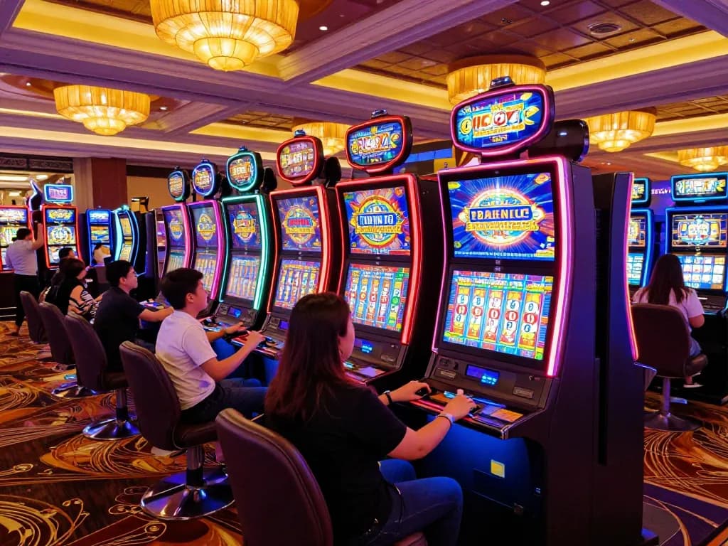 Players enjoying exciting spins on LV88 slot machines in a vibrant casino atmosphere.