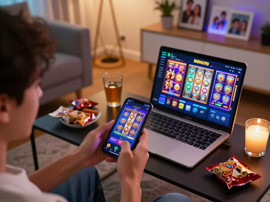 Player engaging with the NOHU90 mobile app during an exciting online gaming session.