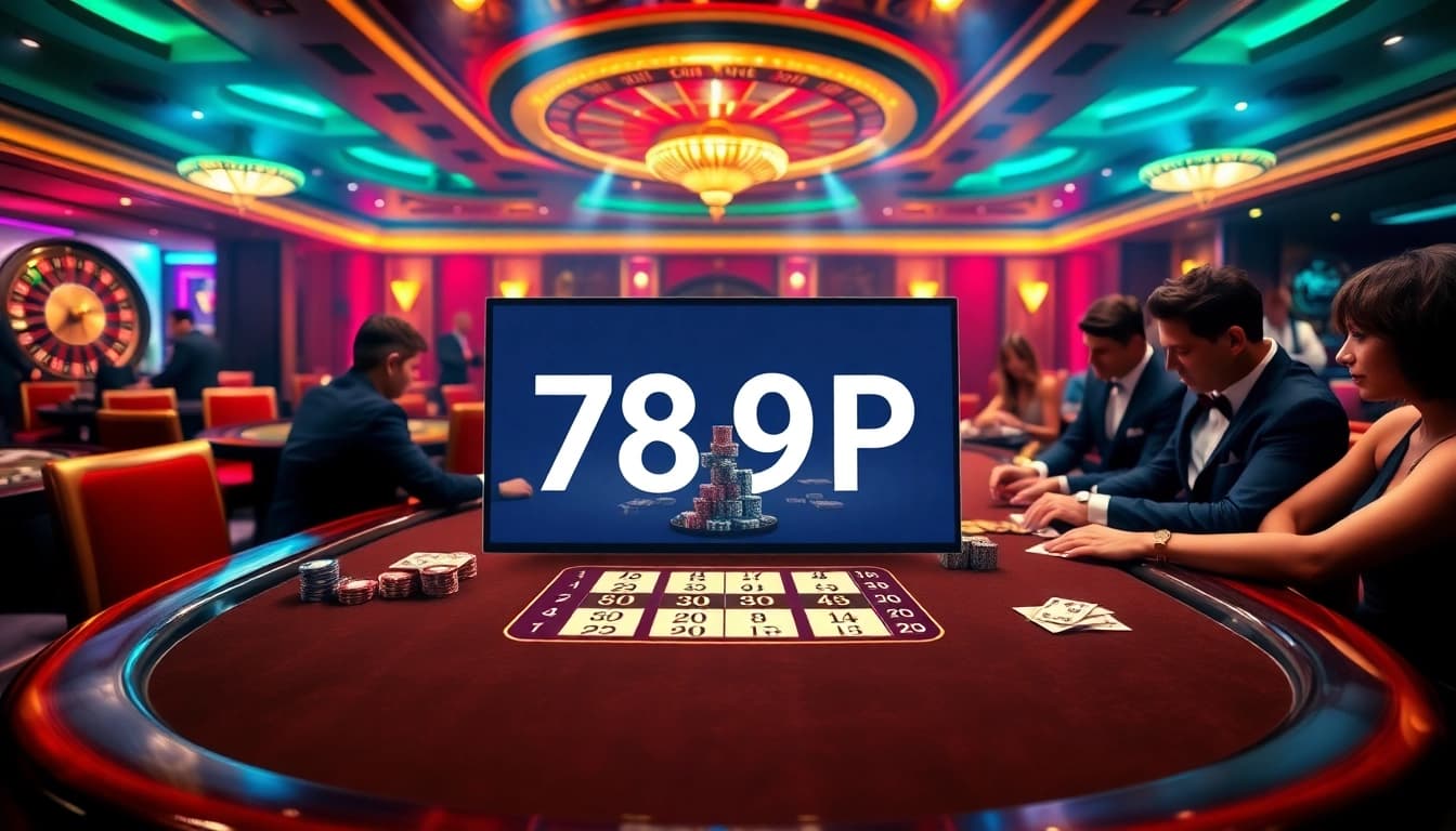 Engaged players at 789P poker table showcasing vibrant chips and excitement.