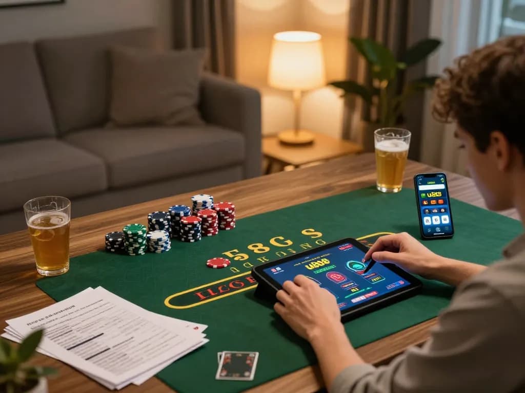 Engaged player strategizing in u888 online blackjack game at home