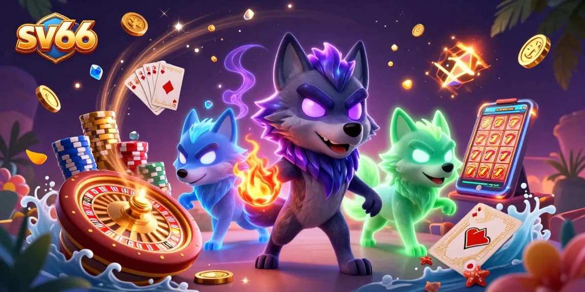 Experience the thrill of sv66 with 3D animated wolves and casino elements celebrating winning moments.