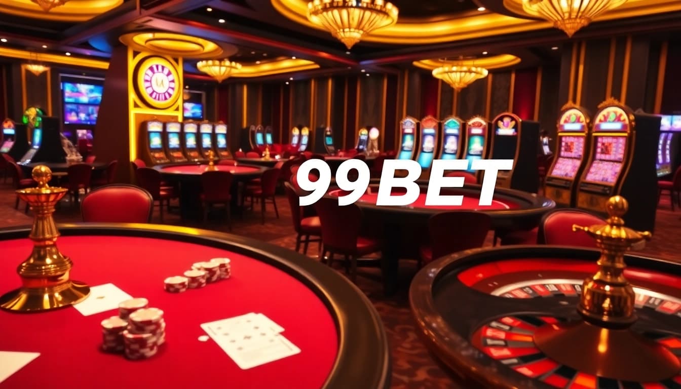 Experience the thrill of gambling at 89BET with luxurious casino tables and vibrant gaming elements.