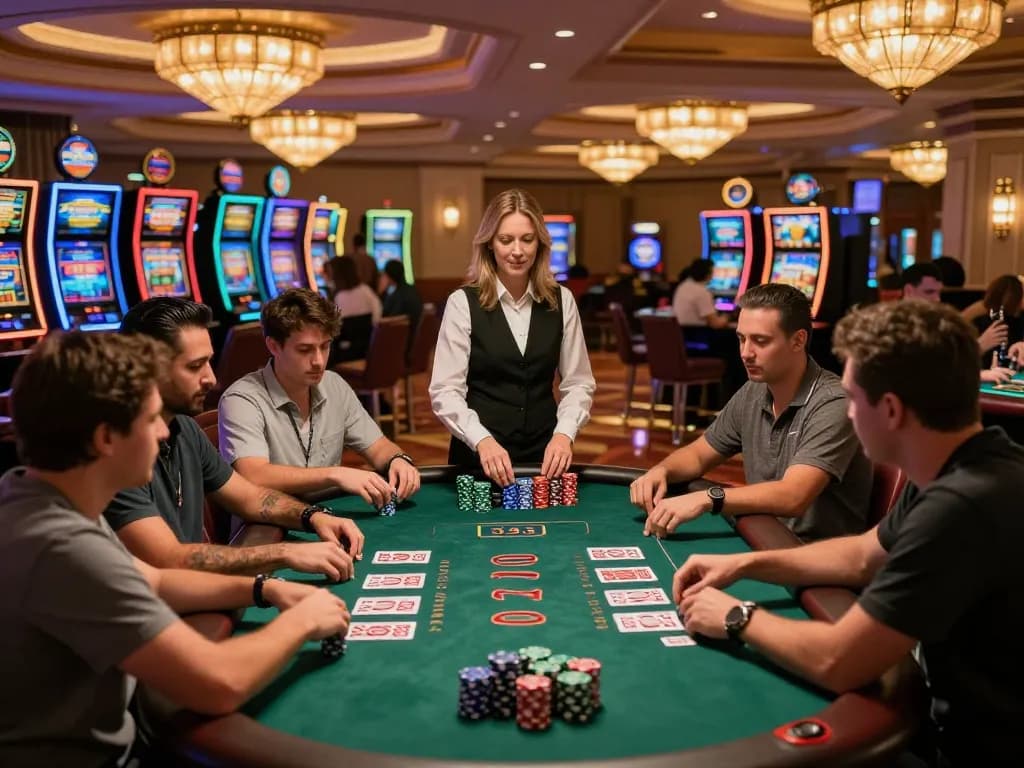Engaged players enjoying intense blackjack action while checking ผลบอลวันนี้ for live scores