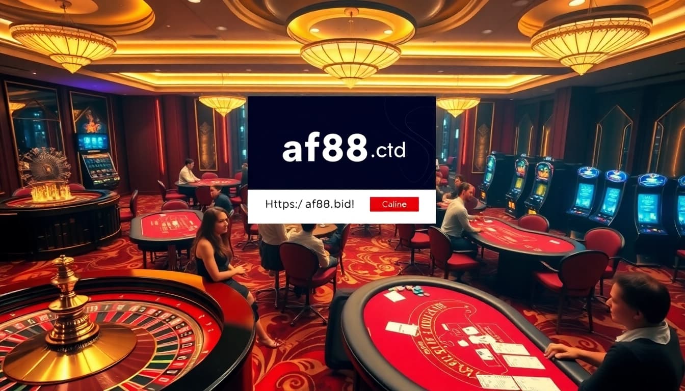 Experience the thrill of live gambling at https://af88.bid/ with stunning visuals of a vibrant casino scene.