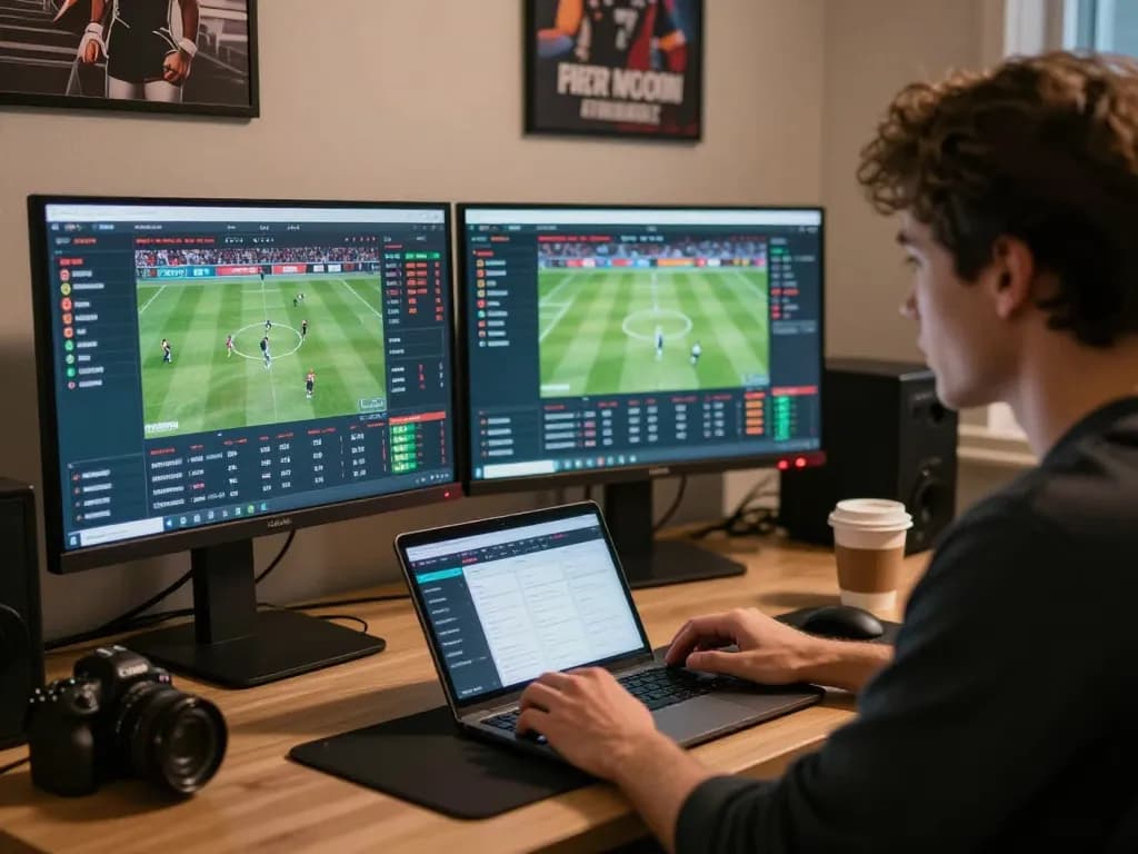 Engaging sports betting setup showcasing a player analyzing odds on a 68win app.