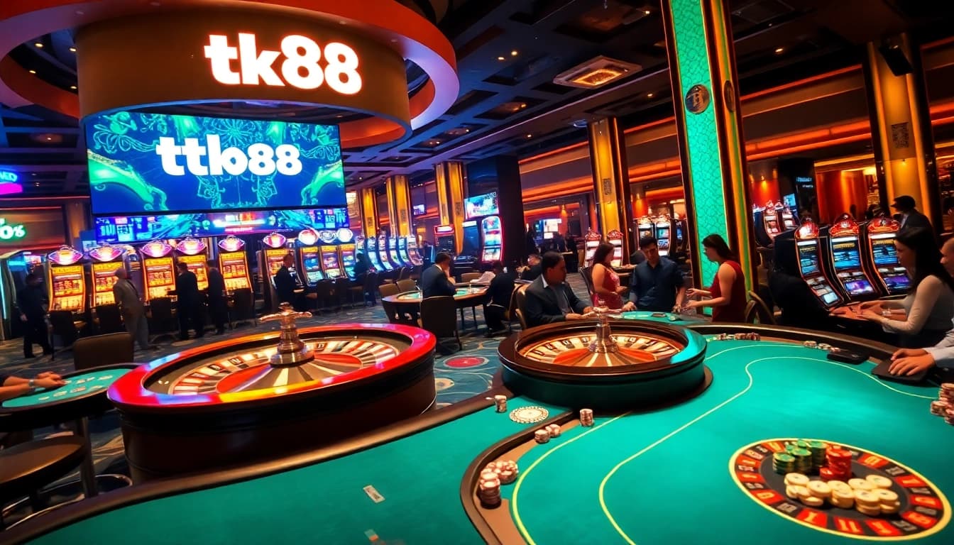 Experience the thrill of tk88 casino with vibrant gambling elements and engaging players.