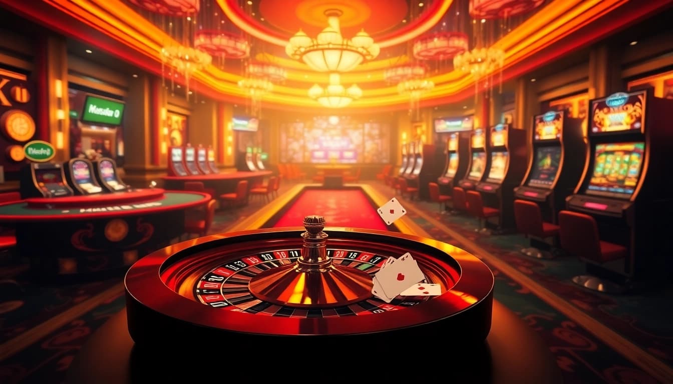 Experience the thrill of online gaming at 88AA with vibrant casino tables and spinning roulette wheels.
