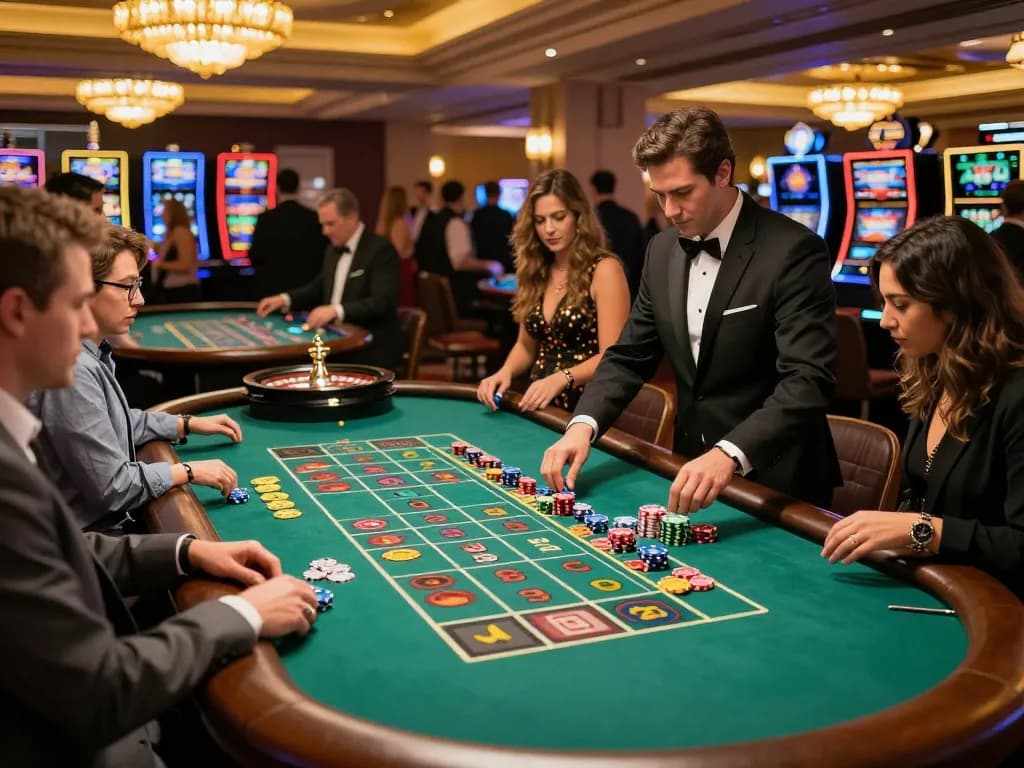 Experience the thrill of roulette gameplay at cm88 casino venue with vibrant energy from players and croupier.