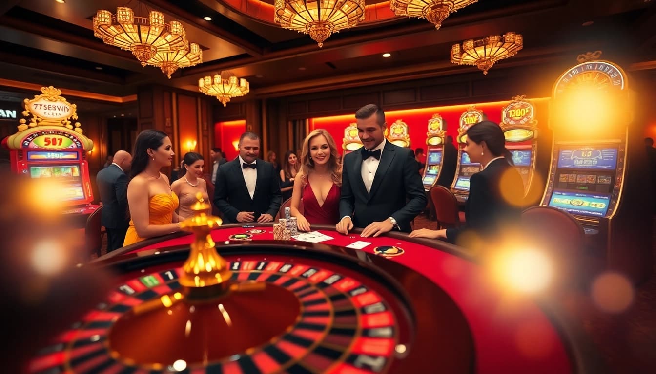 Exciting game action at the 789win club poker table with dealers and players engaged.
