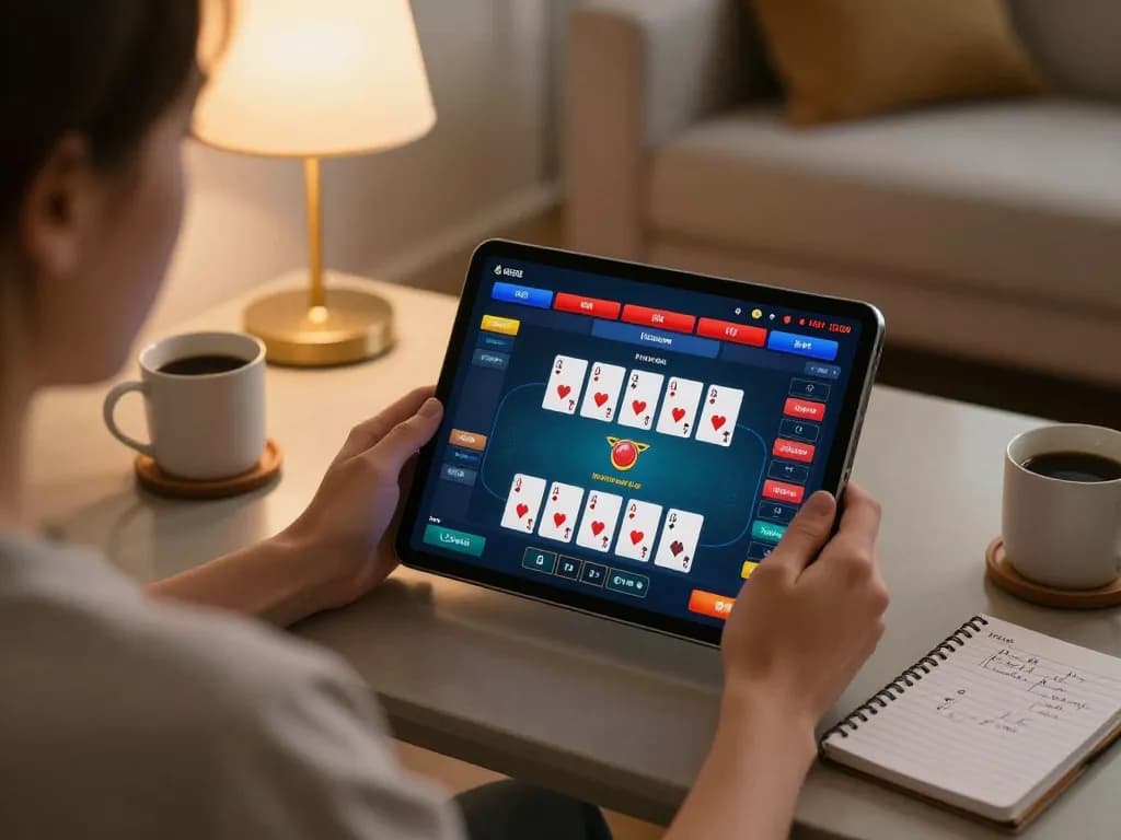 Player enjoying poker games on LV88 casino app in a cozy home environment