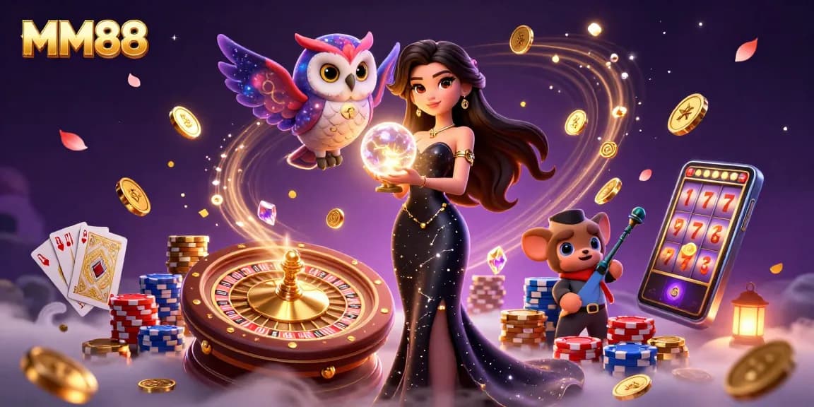 Join MM88 for a thrilling casino experience with vibrant characters and dynamic game elements.