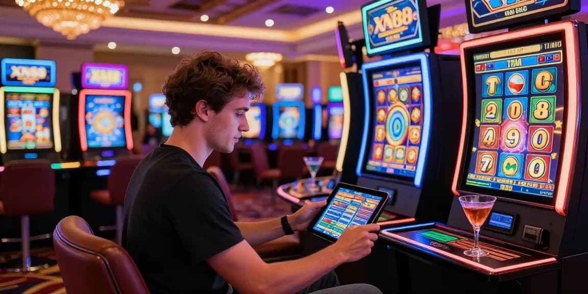Engaging in the XN88 digital slot game in a vibrant online casino setting.