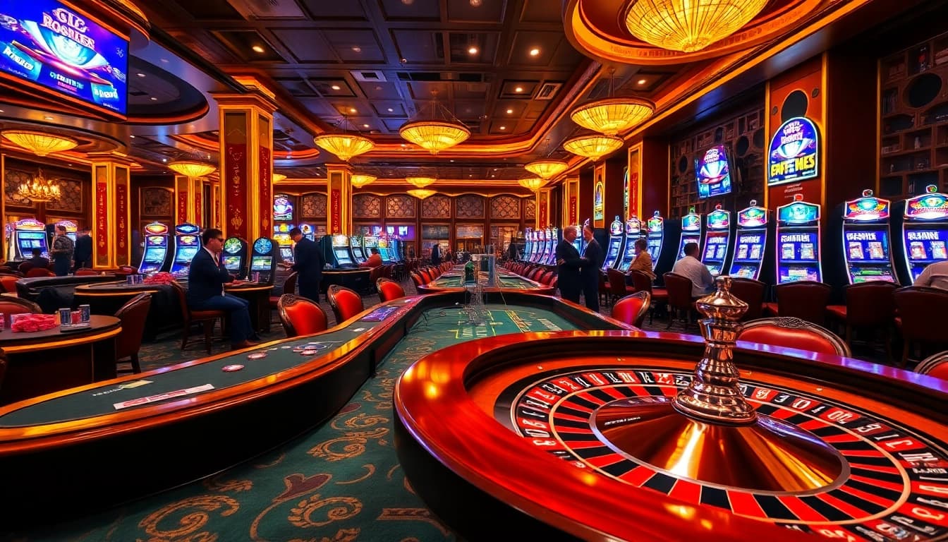Engage with thrilling casino action at https://www.eejl33.com/ featuring vibrant poker tables and roulette wheels.