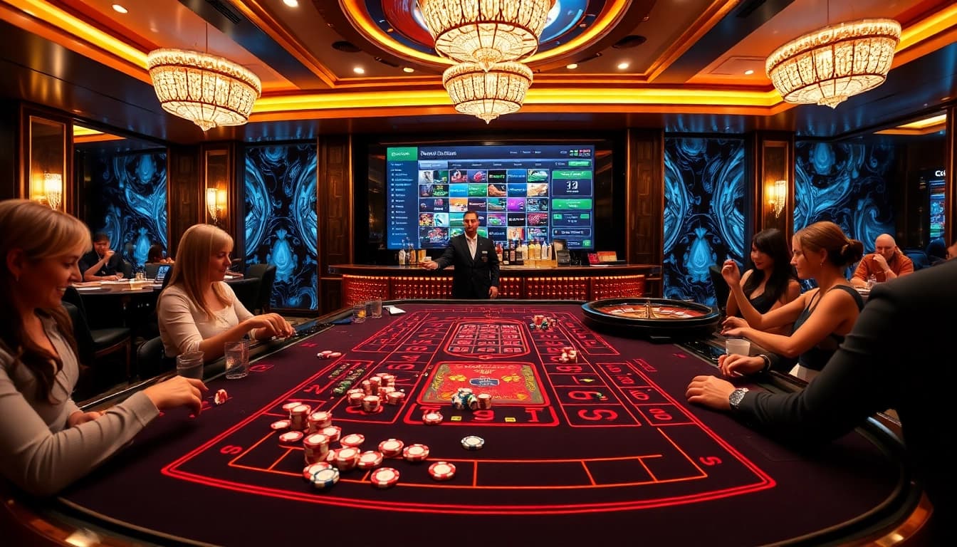 Players at a craps table enjoy an exciting night at da88st.com, feeling the thrill of casino gaming.