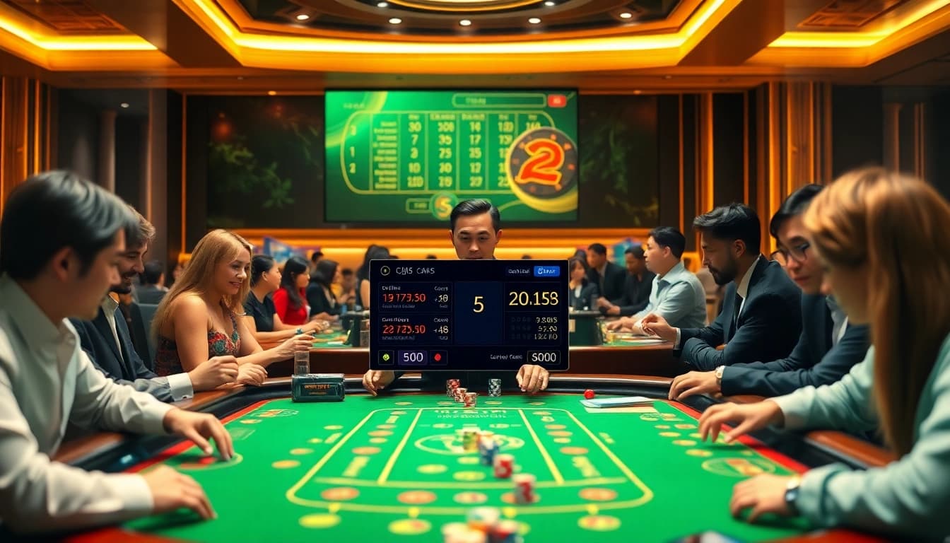 Exciting gameplay of tài xỉu md5 at a luxurious casino table with players engaged in betting.