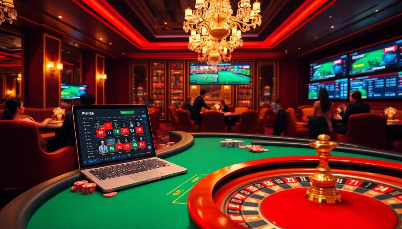 Engaging Fun88 casino scene showcasing roulette, poker chips, and vibrant online betting elements.