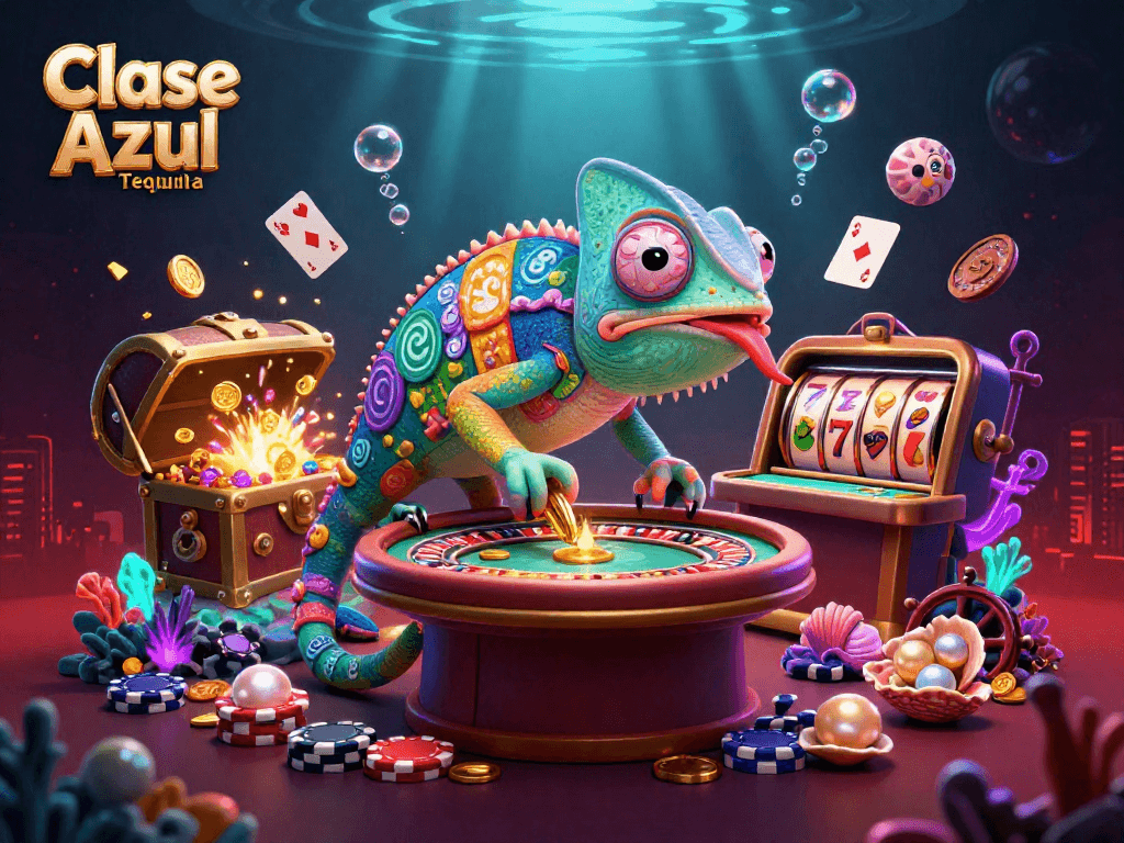 Engage with Clase Azul Tequila while experiencing a vibrant casino atmosphere filled with colorful elements.
