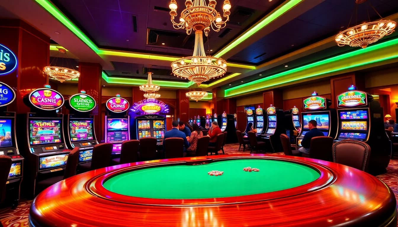 Experience thrilling gameplay at G28.com in a vibrant casino setting with poker chips and slot machines.