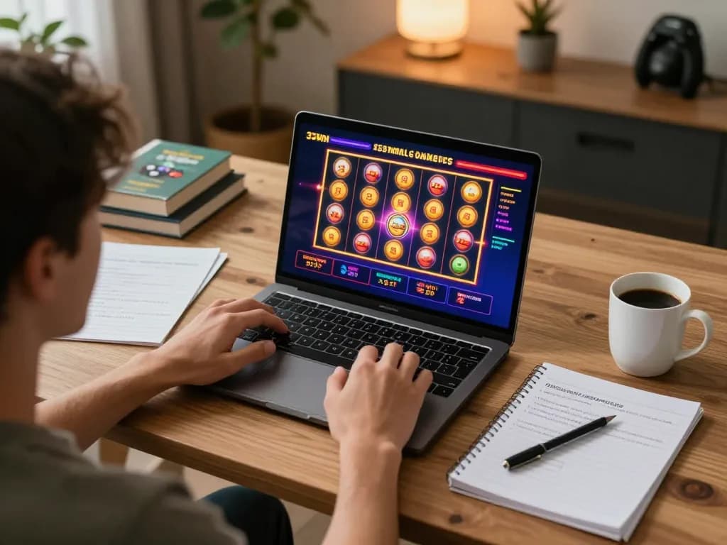 Engaging in 33WIN online slots gaming with dynamic screen visuals and cozy setup
