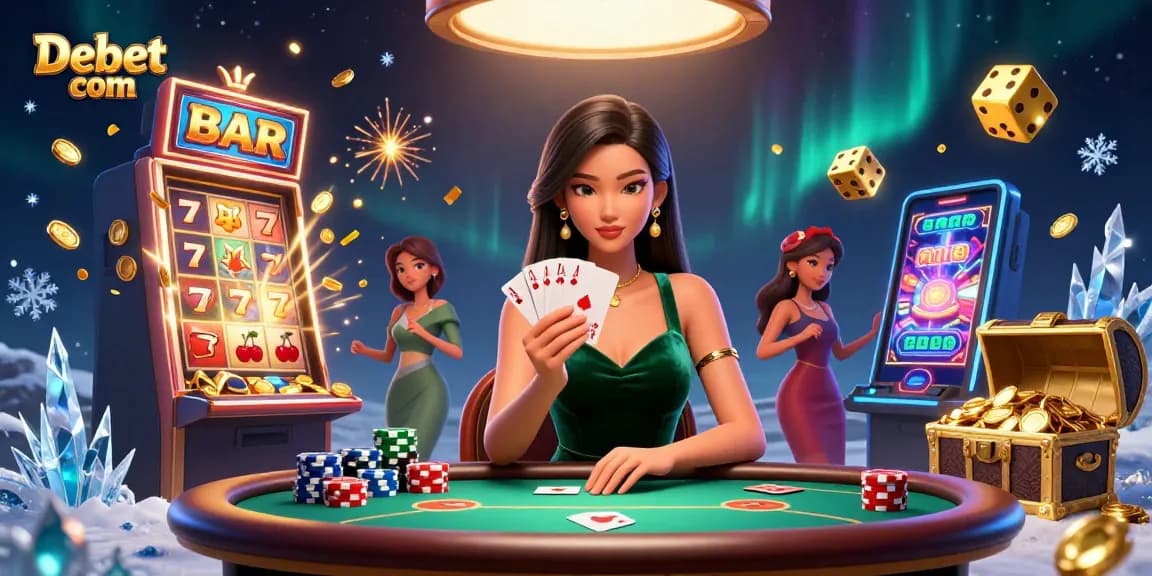 Engaging scene showcasing Debet com with a talented poker player and casino elements.