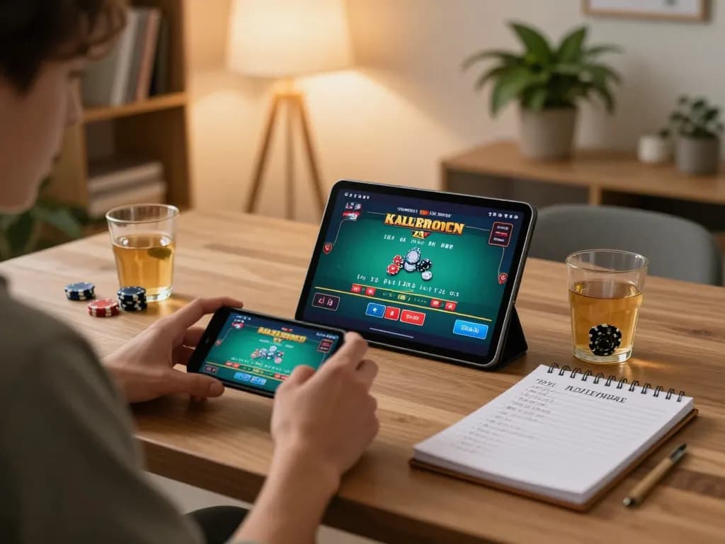 Engaging in a thrilling mb66 live dealer blackjack game on a mobile device in a cozy home setting.