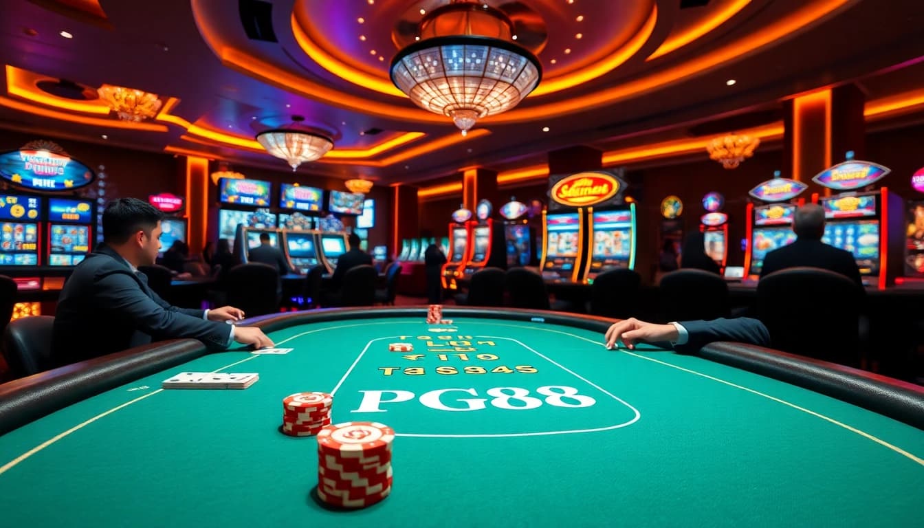 Experience thrilling wins with PG88 at a vibrant casino gaming table and dynamic slot machines.