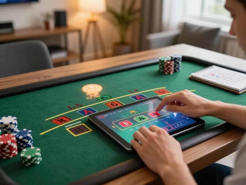 Player strategizing in their home while using the 789WIN online casino app for blackjack.