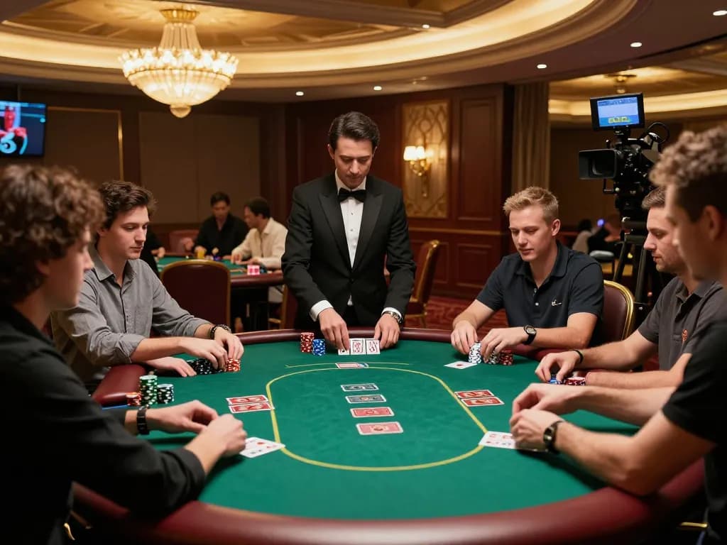 Players strategizing their bets at a TX88 poker table in an upscale casino setting