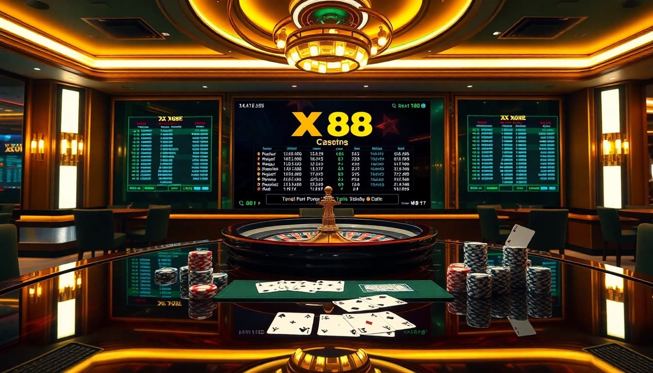 Gambling excitement with XX 88 at a luxurious casino table featuring roulette and poker chips.