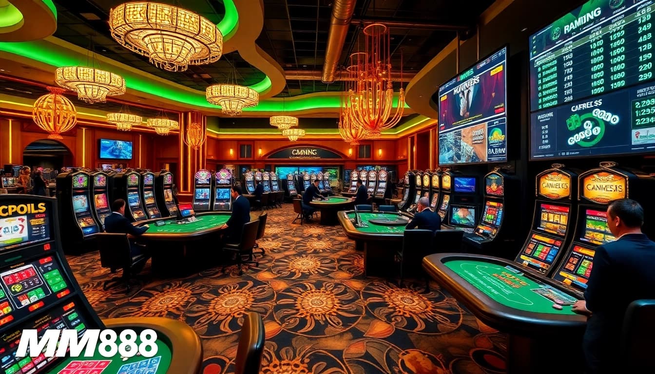 Experience the thrill of online gaming at MM88, featuring vibrant casino tables and exciting betting action.