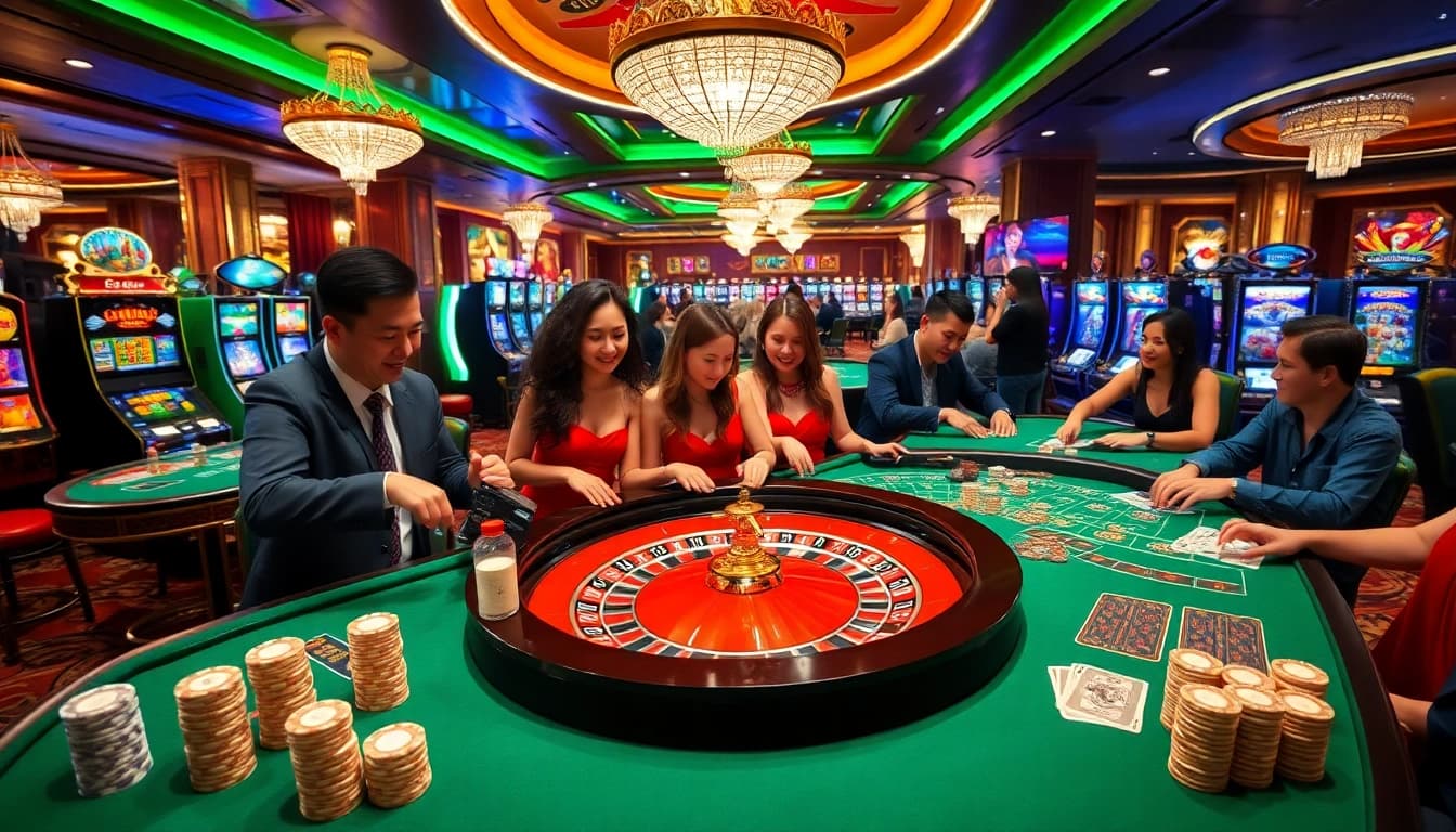 68VIP players enjoy engaging gameplay at a luxurious casino table with vibrant colors.