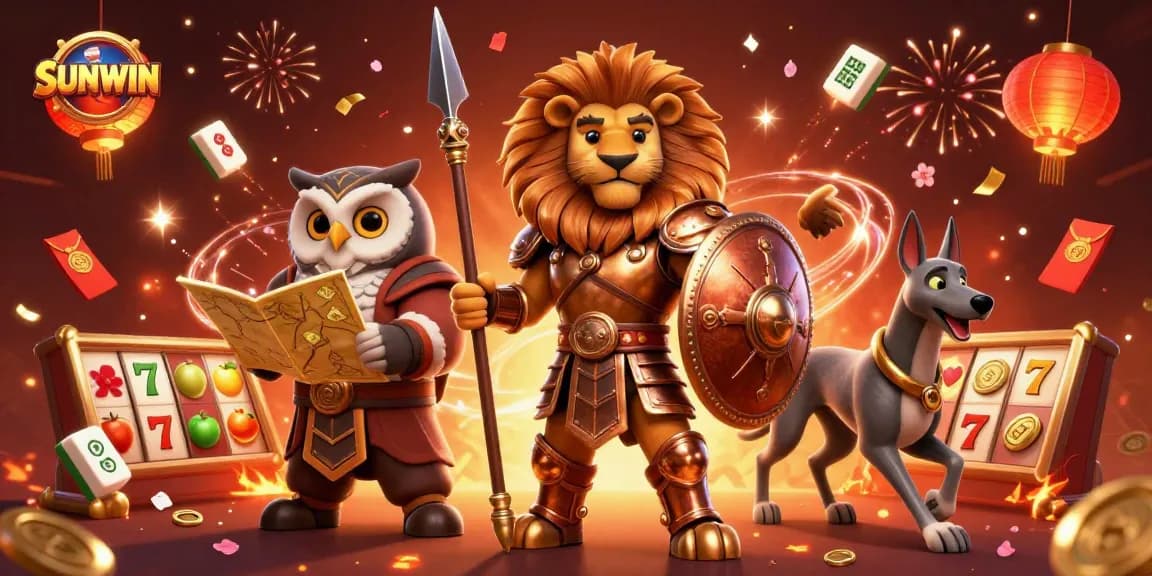 SUNWIN showcases a captivating 3D scene with a Spartan lion and gaming elements increasing engagement.