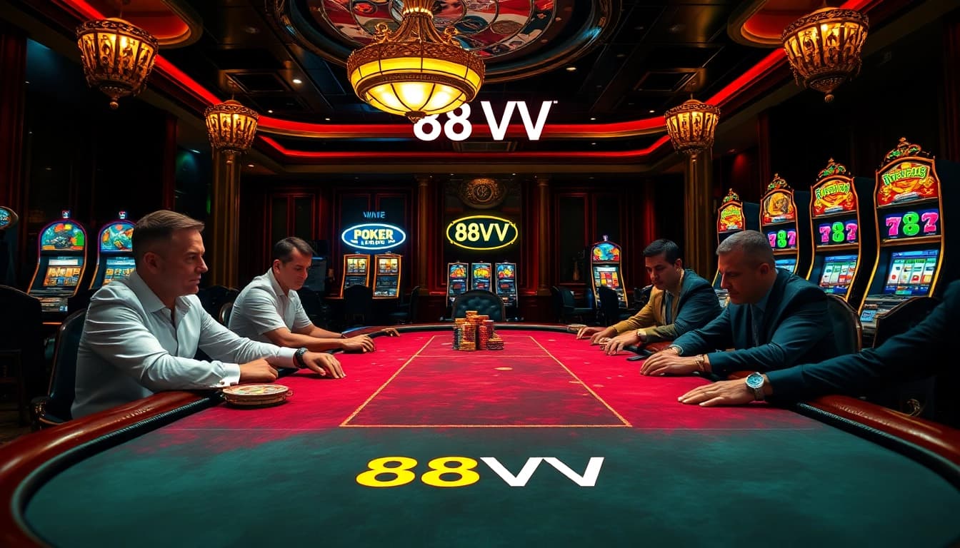 Experience high-stakes excitement at 88VV casino table, where players aim for winning hands.