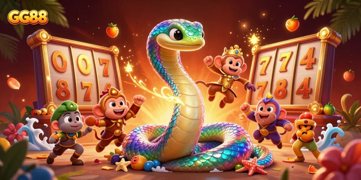 Win big with GG88 slots featuring vibrant characters and dynamic game elements in a colorful casino scene.