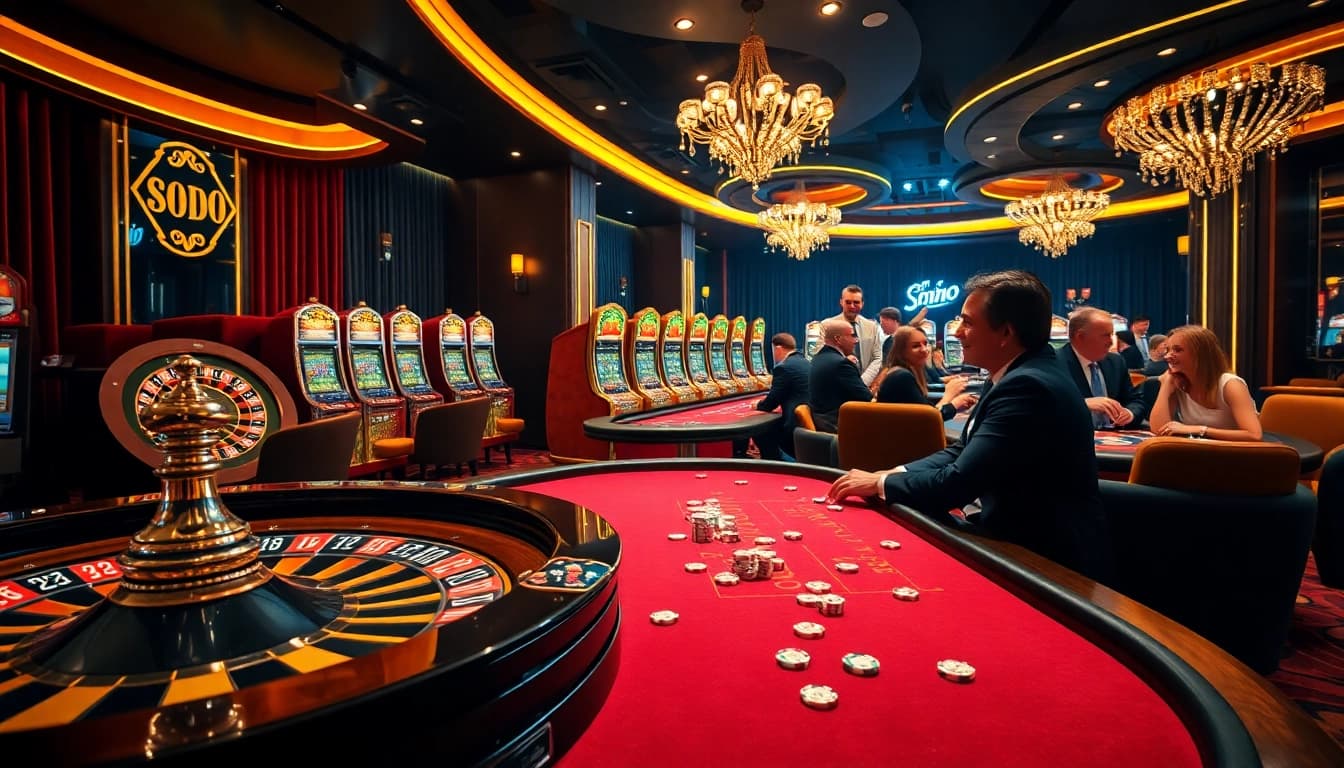 SODO casino scene with gambling tables, colorful chips, and an exciting atmosphere for players.