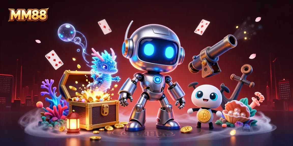 Experience thrilling gameplay with MM88 through eye-catching 3D digital art featuring exciting casino elements.