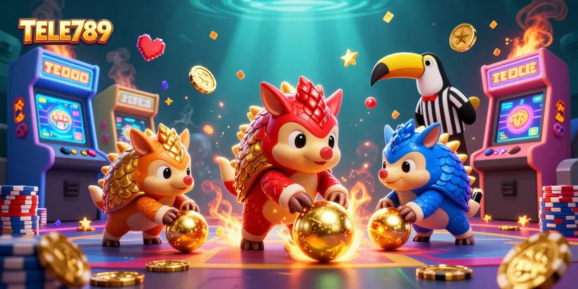 Engage with TELE789 as pangolins compete in a vibrant casino-themed showdown.