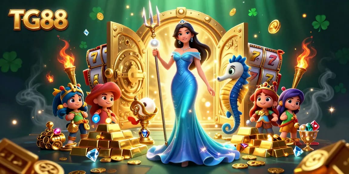 Spin to win with TG88 in a stunning underwater casino treasure scene.