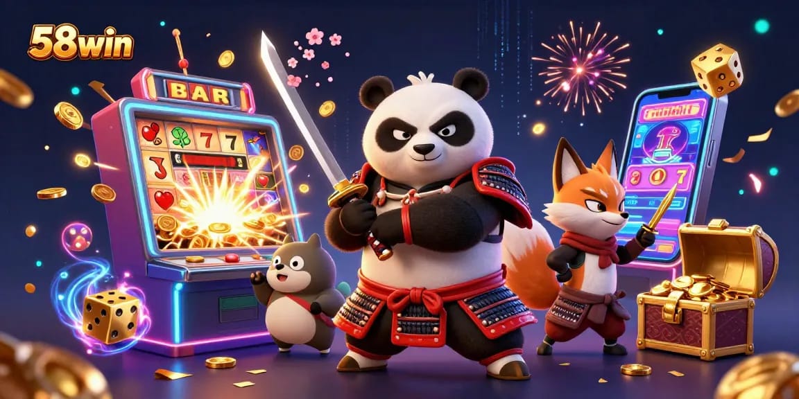 Experience the excitement of 58win with vibrant 3D heroes amidst a jackpot frenzy in this dynamic casino scene.