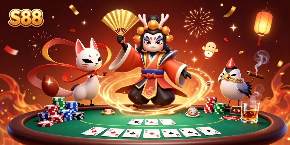 Experience thrilling S88 poker action with vibrant characters and dynamic casino elements.