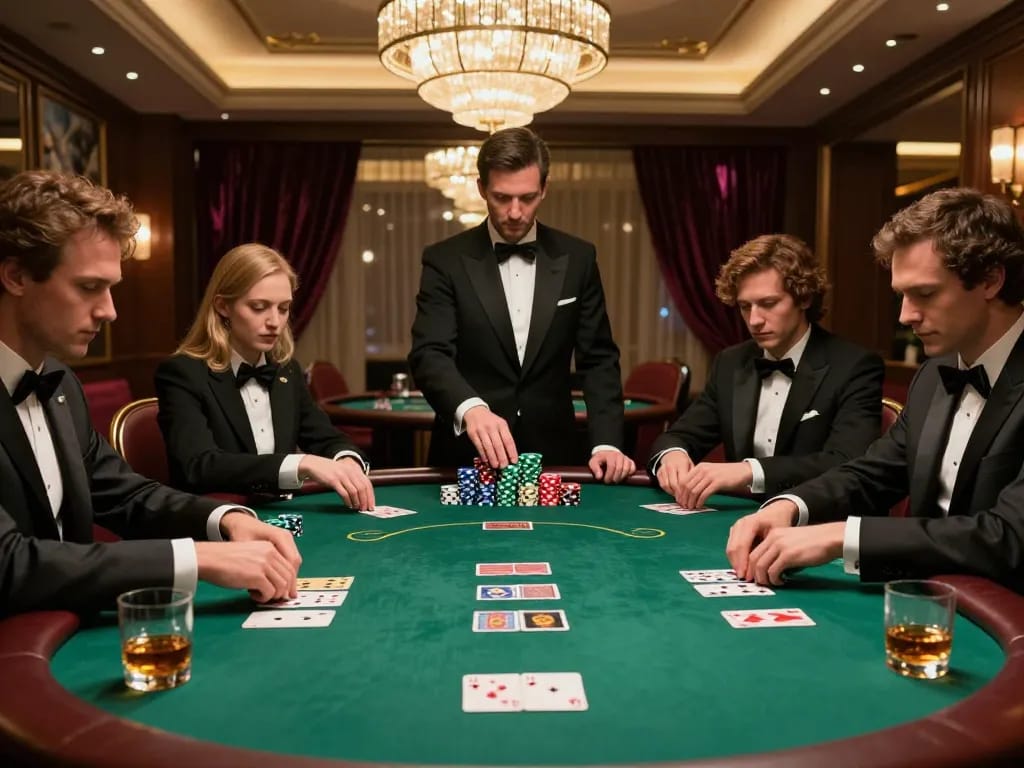 Intense poker game at a luxury casino with players engaged and chips stacked, featuring hytw3339.