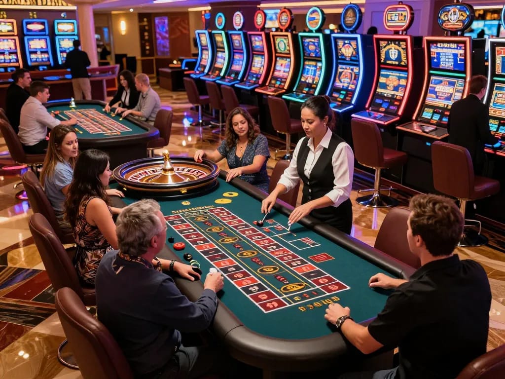 Players placing exciting bets on the roulette table at an upscale casino showcasing 7M thrilling gaming.