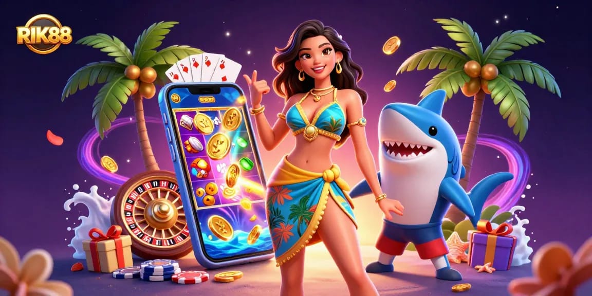 Experience thrilling gameplay with RIK88, featuring vibrant characters and dynamic casino elements.