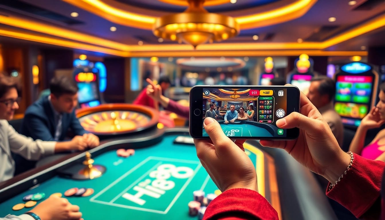 Hi88 betting excitement with a lively casino table and happy players winning.