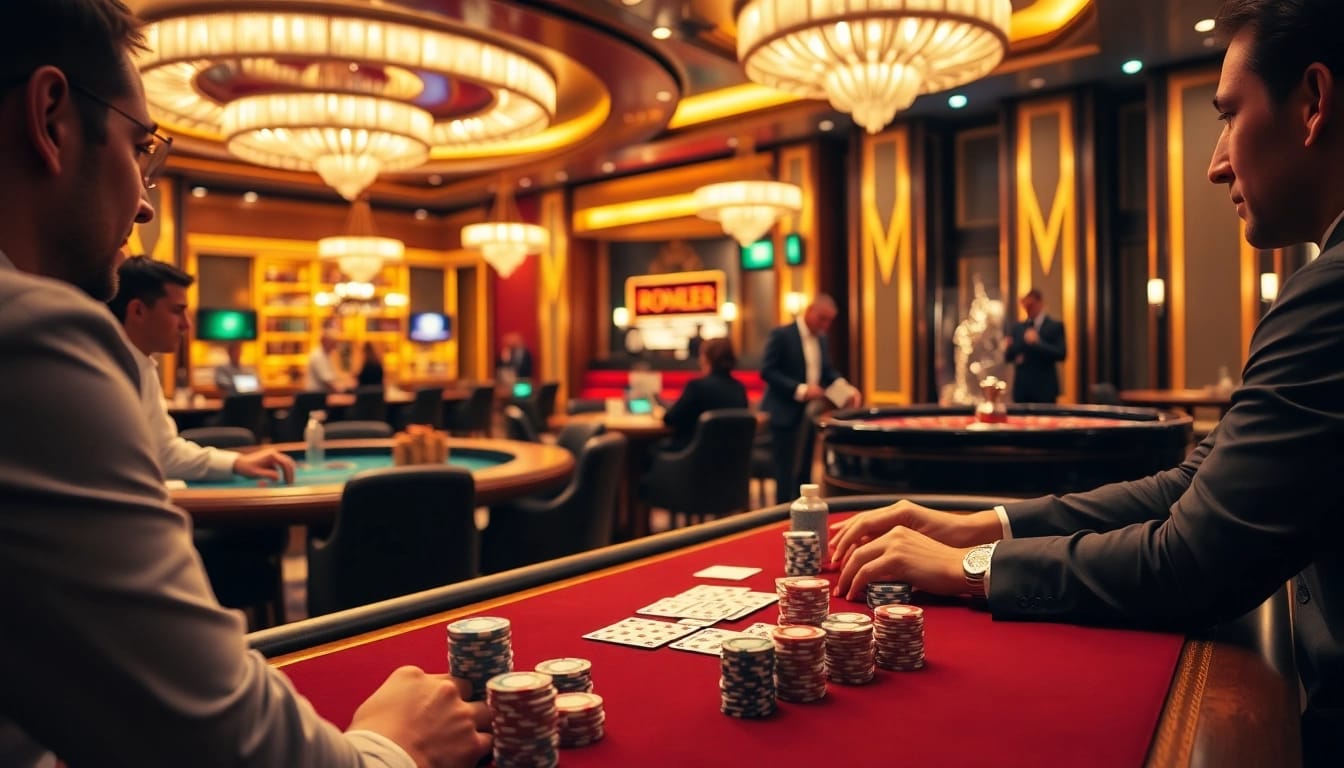 Experience the thrill of fun79 with players enjoying poker at a luxurious casino table.