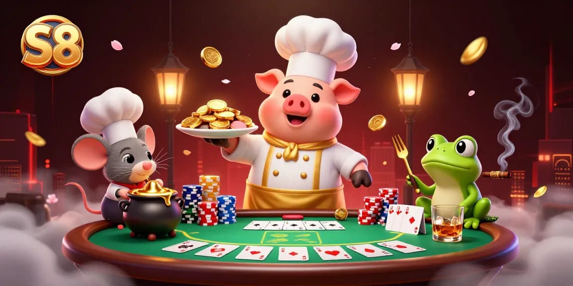 Engage with the S8 casino experience through vibrant gold coin celebrations and dynamic poker action!